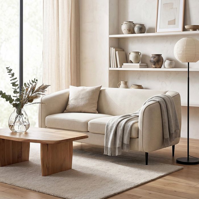 Canapé 2 places - CRESTA - 160 cm - Velours beige - Assise à ressorts ensachés - Style scandinave Canapé 2 places - CRESTA - 160 cm - Velours beige - Assise à ressorts ensachés - Style scandinave