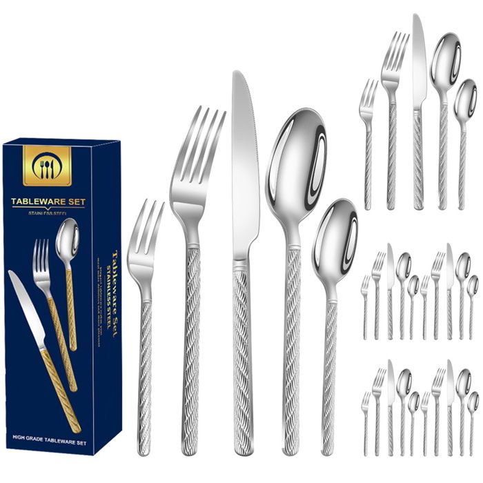 Ensemble de couverts en argent  - Lazozo -  30pcs en acier inoxydable avec poignée antidérapante vaisselle couverts de table pour 6