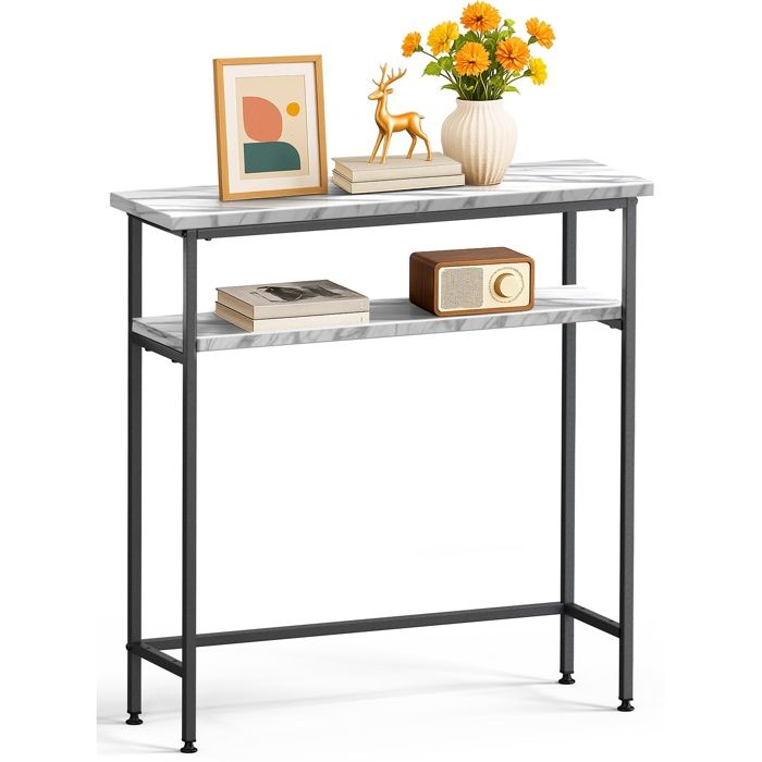Table Console à 2 ux Table d’Entrée en Métal et MDF Petite Table de Présentation Bout de Canapé pour Blanc 2 ux 2 n TABLE DAPPOINT