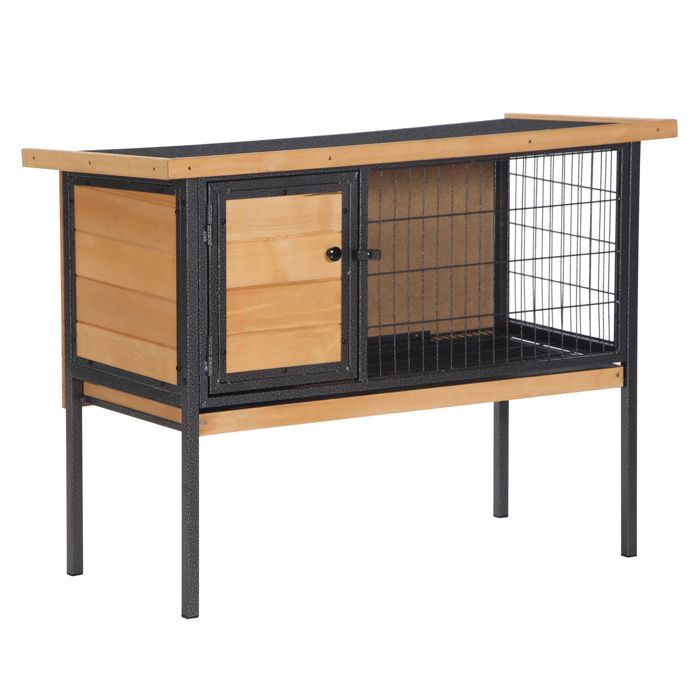 Clapier - Clapier Lapin Extérieur sur Pieds Toit Ouvrable - Plateau Coulissant - 91 5 x 45 x 70 cm - Bois et Noir