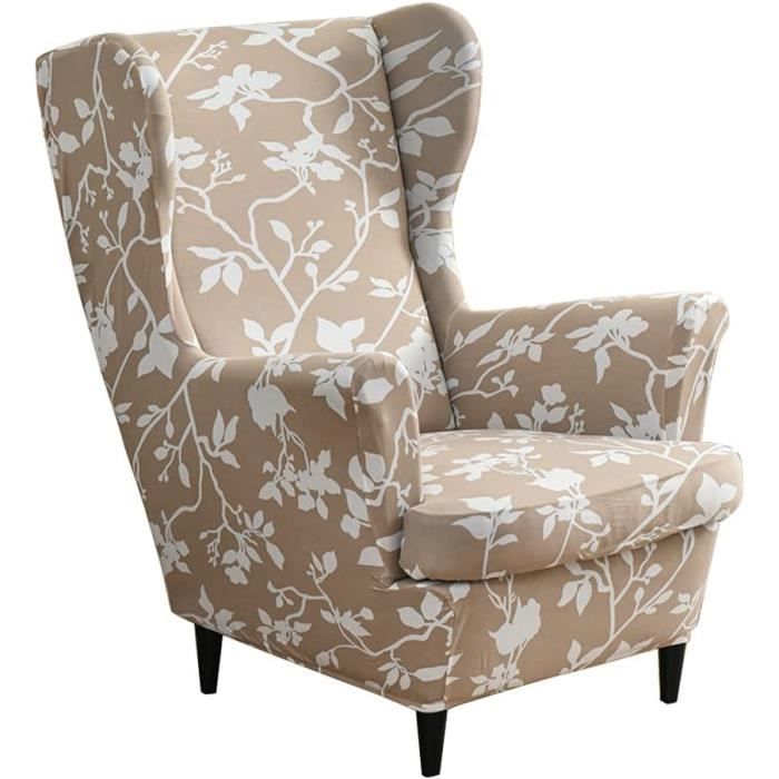 Housse De Fauteuil à Oreilles 2 Pièces - Taille Unique, Polyester Extensible, Lavable, Protection 360° (Rouge Vin) - 2