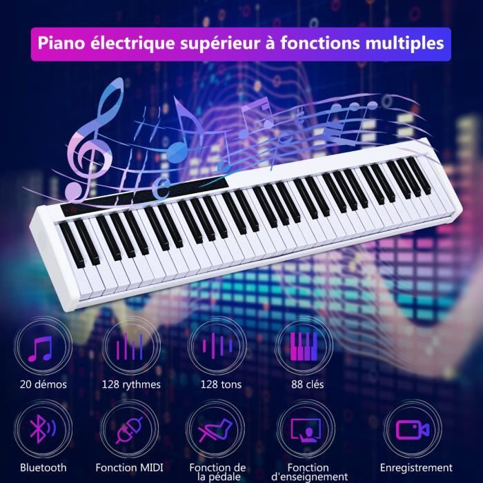 COSTWAY Piano Numérique 37 Touches Pour Enfants Avec Tabouret, Microphone Réglable Et Pupitre – Idéal Dès 3 Ans, Bleu Fun Et Éducatif !