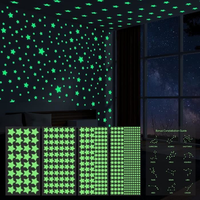 521pcs Autocollants Étoiles Lumineuses Stickers muraux réalistes 3D étoiles Fluorescent pour plafond et mur Autocollants Lumineux pour décoration de chambre d'enfant des filles et garçons 