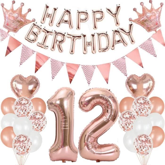 12 Anniversaire Fille Ballon Decoration Anniversaire Fille 12 Ans Filles Guirlande Happy Birthday Ballons Geants Ballon Chi 24 Cdiscount Maison