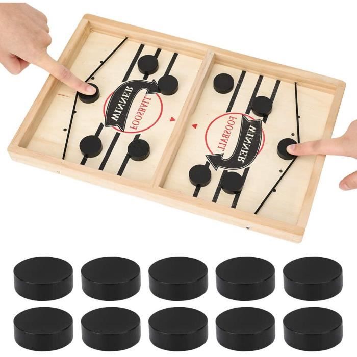 Jeu De Palet Rapide BARVERE Sling Puck - En Bois Pour Enfants Et Famille - 1 Plateau + 20 Palets - Interaction Parent-Enfant