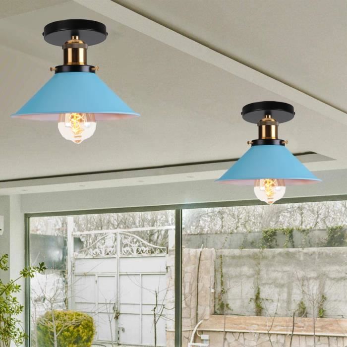 Tempas LOT DE 2 Plafonnier en Métal Gris E27 22CM Vintage Lampe de Plafonde Illuminé Lustre
