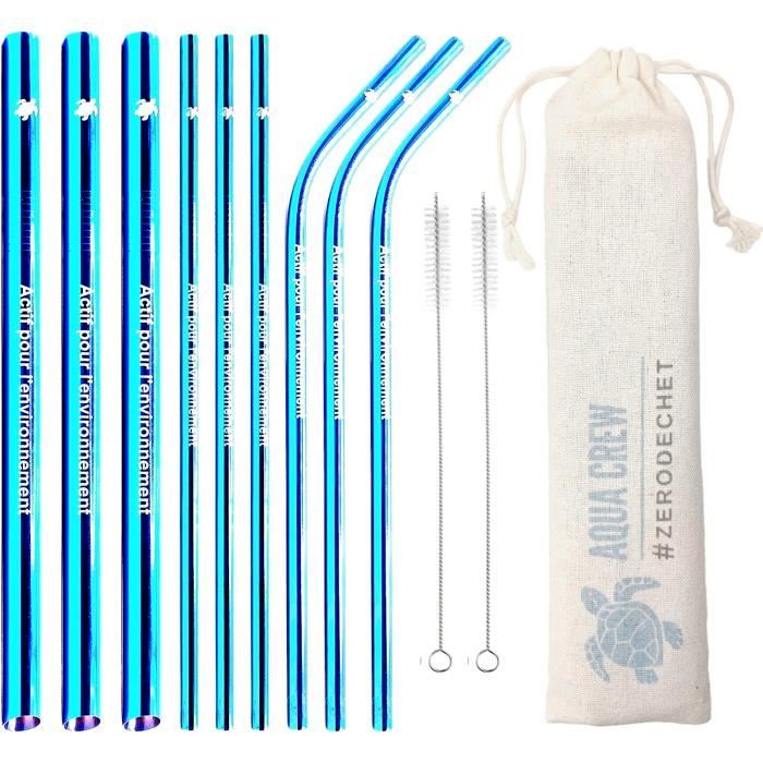 Pailles En Verre Réutilisables Pour Bubble Tea - 16 Pièces Incurvées Et Droites + 2 Brosses Nettoyage - Écologiques