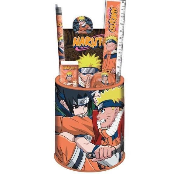 Set Scolaire Papeterie 6 pièces avec pot à crayons métal Naruto Shippuden