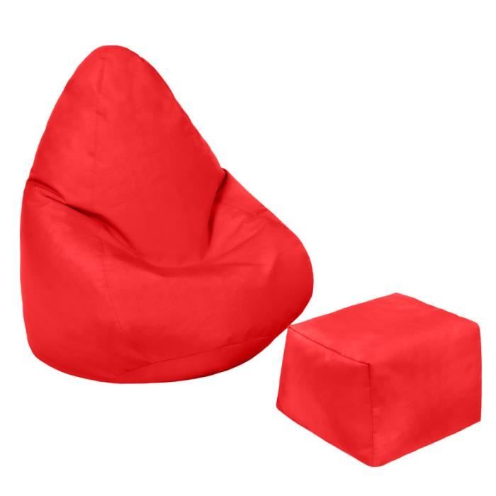 pouf rempli pour enfants loft 25, résistant à l'eau fauteuil pouf de jeu avec repose-pieds pour intérieur et extérieur, rouge