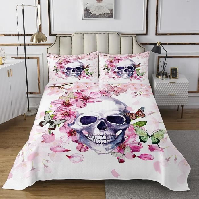 Porte-badge Rétractable Avec Motif Tête De Mort Et Fleurs