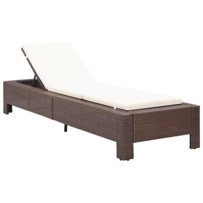 Transat chaise longue bain de soleil avec coussin marron résine tressée 02_0012196