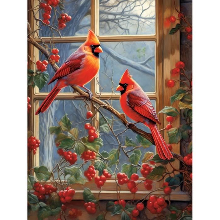 5D Diamond Painting Kits Fenêtre Oiseau Rouge, Diy Diamant Peinture ...