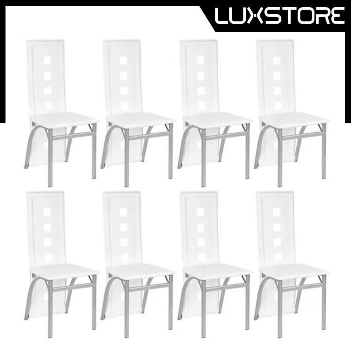 lot de 8 chaises salle à manger blanc - luxstore - design fin - corps en inox
