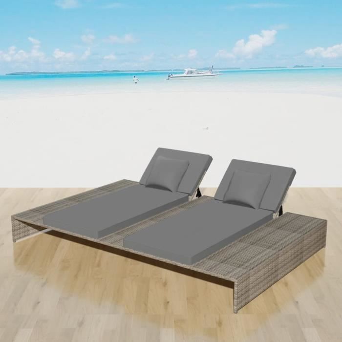 Chaise longue double avec coussin Résine tressée GrisXINYSHOP