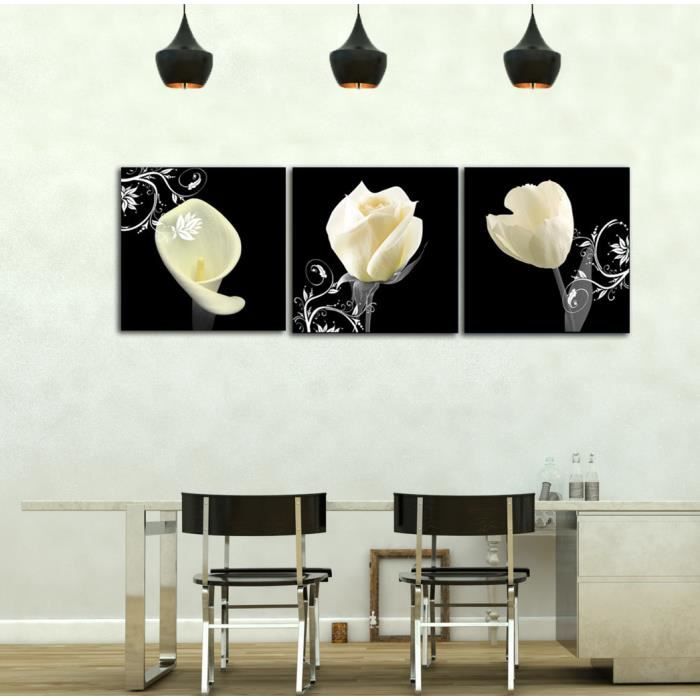 Sans cadre Blanc Rose Mode Noir et Blanc Peinture Décorative Toile Wall Art  Imprime Salon Décoration de La Maison(40x40cmx3,no frame - Achat / Vente  tableau - toile - Cdiscount