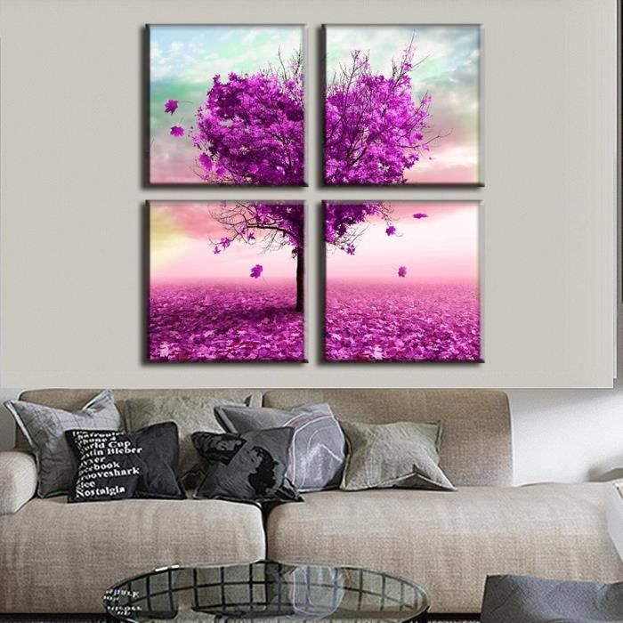 4 panneaux en forme de coeur peinture en érable pourpre de toile pour la  salle de séjour décoration unique de mur de cadeau d'image - Achat / Vente  objet décoration murale - Cdiscount