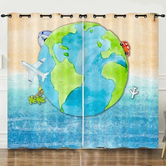 Rideau Occultant 3D Étoiles Lune - 140x240cm 2 Panneaux - Isolation Thermique Et Anti-Bruit - Enfant