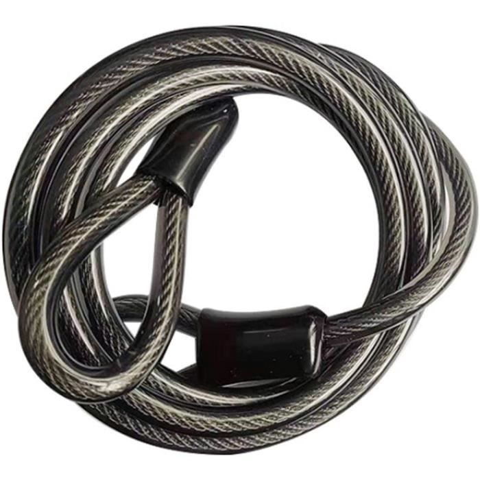 Câble Antivol Vinyle 1,8m – Acier Tressé 7 Brins, Diamètre 9,78mm, Double Boucle, Pour Vélo Moto Bateau