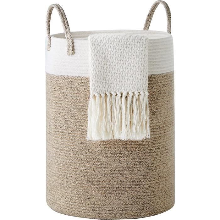 Panier à Linge Sale Pliable 40L - Corbeille Coton Avec Poignées - Rangement Jouet, Chambre, Buanderie - Kaki