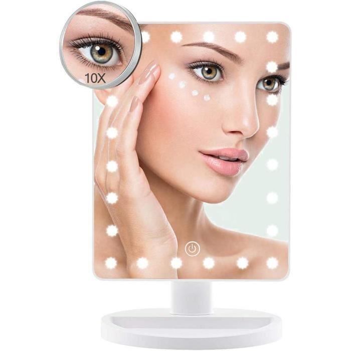 Miroir Maquillage Hollywood Lumineux LED Tactile Réglable 12 LED - Miroir