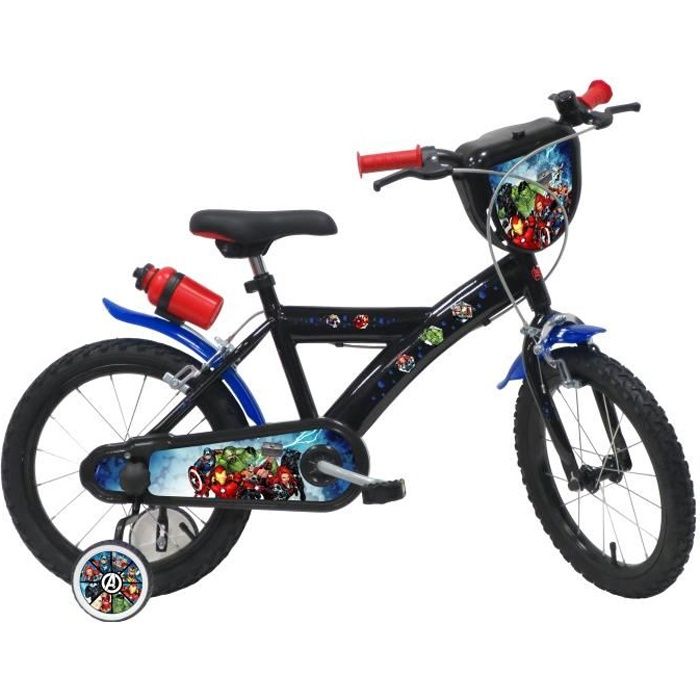 Vélo enfant 16'' AVENGERS (Taille 105 cm à 120 cm) équipé de 2 freins, plaque avant, stabilisateurs