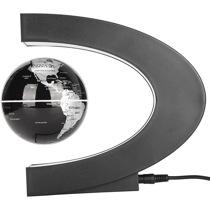 Globe Terrestre Flottant Magnétique - Lévitation Avec Lumières LED - Cadre En Forme De C - Décoration Bureau Originale - Noir