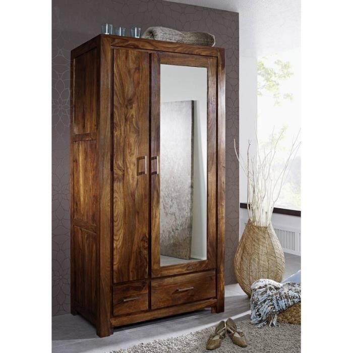 Armoire Penderie Avec Miroir Bois Massif De Sheesham Palissandre