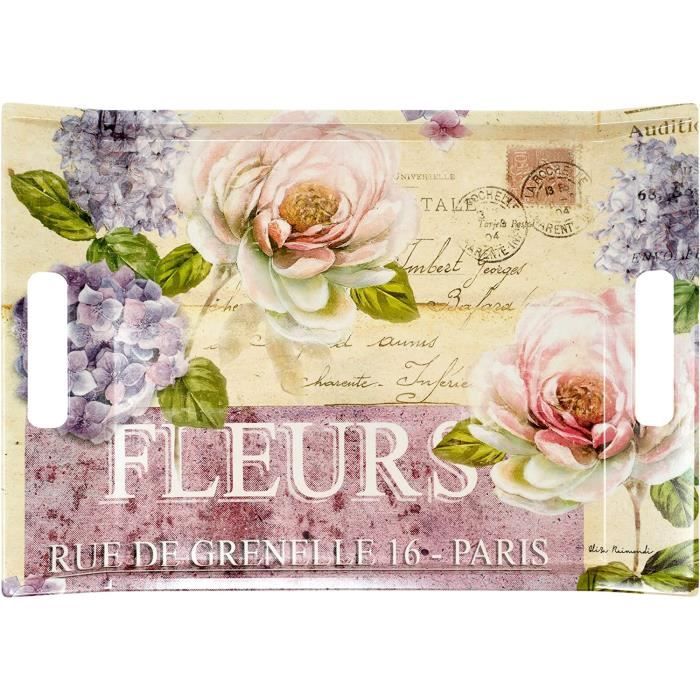Mini plateau rectangulaire en mélamine mésange et fleurs