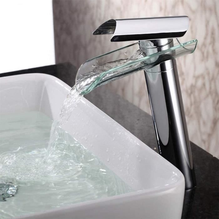 Robinet Cascade Lavabo Salle De Bain Maynosi - Acier Inox, Bec 11 Cm, Noir - Mitigeur Simple Levier