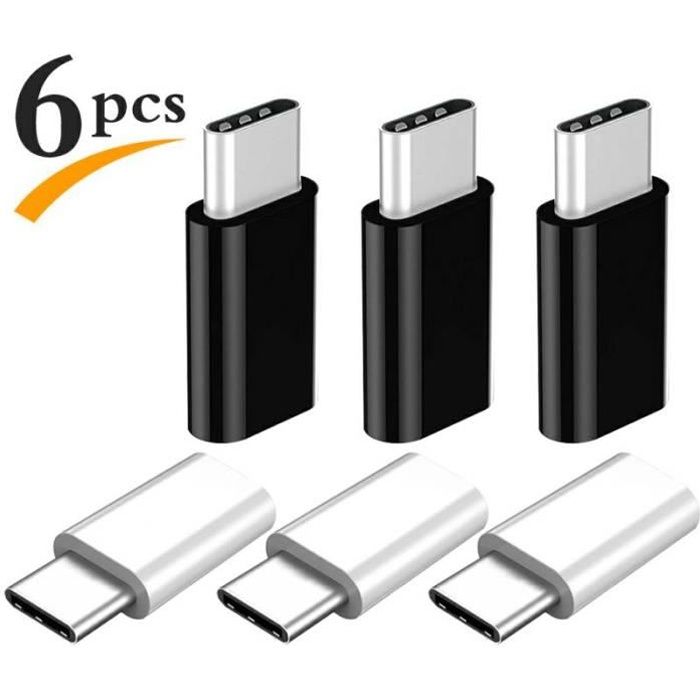 Adaptateur USB-C Adaptateur Type-C vers Micro USB Adapté pour Samsung Galaxy S8, LG G5 et Google Pixel, 6 pièces
