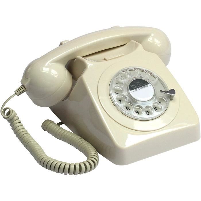 ivoire Cordon extansible GPO 746 Téléphone fixe rétro de style années 1970  à cadran rotatif sonnerie authentique 