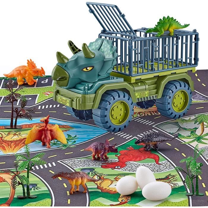 Camion Dinosaure DINORUN – 23 Pièces Avec 12 Figurines, 3 Voitures à Reculer, Lumières Et Sons – Jouet Éducatif Et Transportable