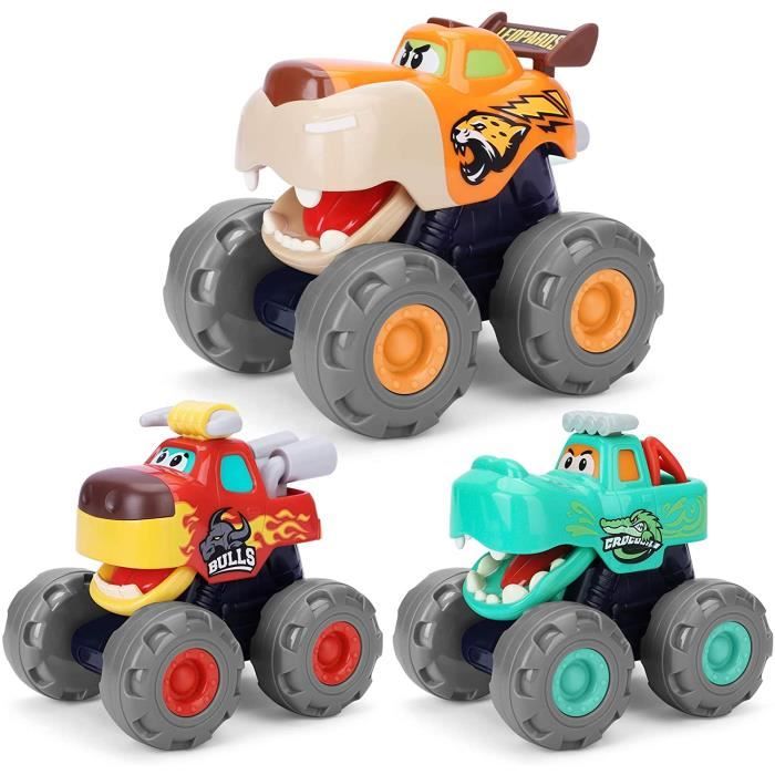 Monster Trucks 3PCS Toddler Cars Cadeaux Friction Power Pull Back Push and  Go Ensemble de Voiture pour bébé Enfants garçons 12 Mois