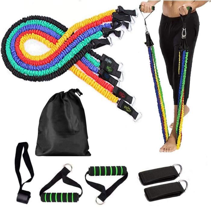 Corde De Tension élastique Fitness - 6 Tubes Avec Pédales Et Poignées, Pour Abdominaux, Musculation, Yoga à Domicile