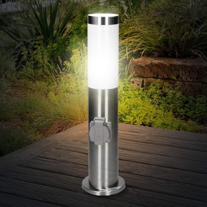 Lampadaire Extérieur avec Prise de Courant Luminaire du Jardin IP44 Acier Inoxydable