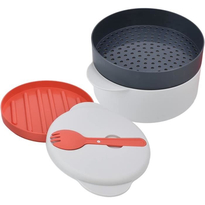 Cuiseur À Riz Au Micro-Ondes Batterie De Cuisine Portative pour Micro-Ondes Mini Cuiseur Vapeur De Voyage avec Cuillère À Riz pour Pâtes Aux Nouilles Aux Légumes 1800ml