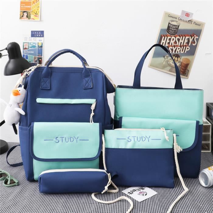 Sac à Dos Sport 3 Pièces DRTBAC Blue Lo-ck Pour Adolescents - École, Loisirs, Voyage