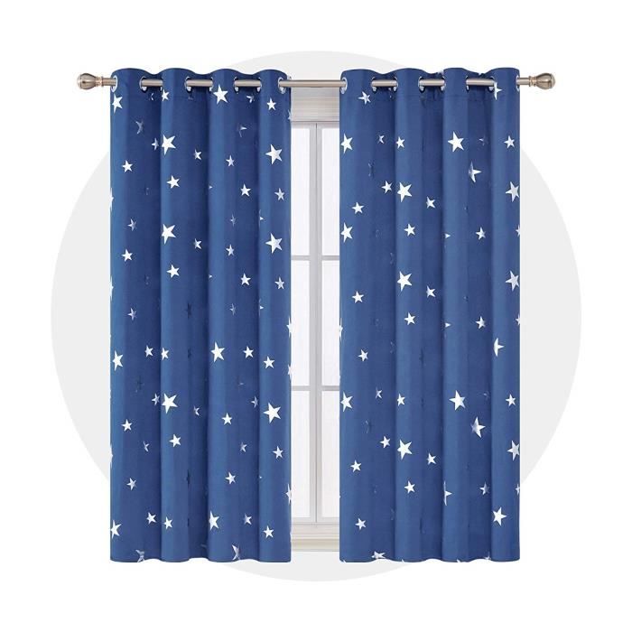 Deconovo Lot De 2 Rideaux Chambre Enfant Fille Motif Etoile Argente Salon Decoration Rideau Bleu Roi Cuisine Restaurant Occultant Cdiscount Maison