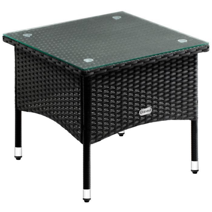 table d'appoint en polyrotin noir deuba - table de jardin en résine tressée 50x50x45cm avec plaque en verre