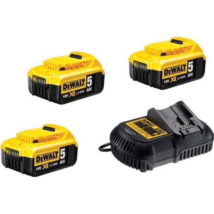 Pack de batteries DEWALT 18V 5.0Ah Li-Ion - 3 batteries + Chargeur - Temps  de charge rapide - Cdiscount Bricolage