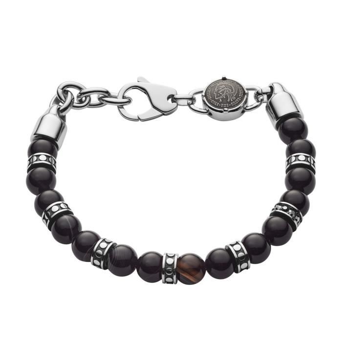 Bracelet - DIESEL - Acier Noir - Perle dAgate Noire - Homme - Adulte Bracelet - DIESEL - Acier Noir - Perle dAgate Noire - Homme - Adulte