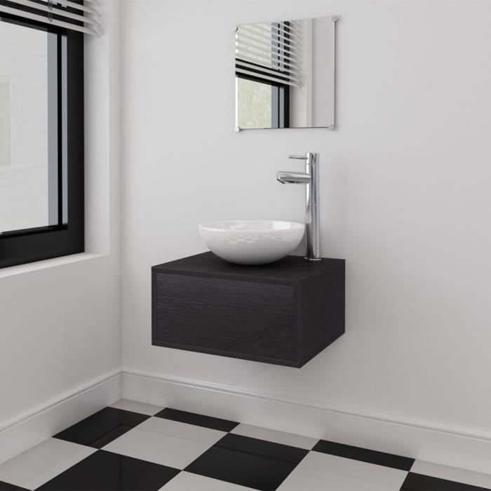 meuble de salle de bain 4 pcs avec lavabo et robinet noir-tip