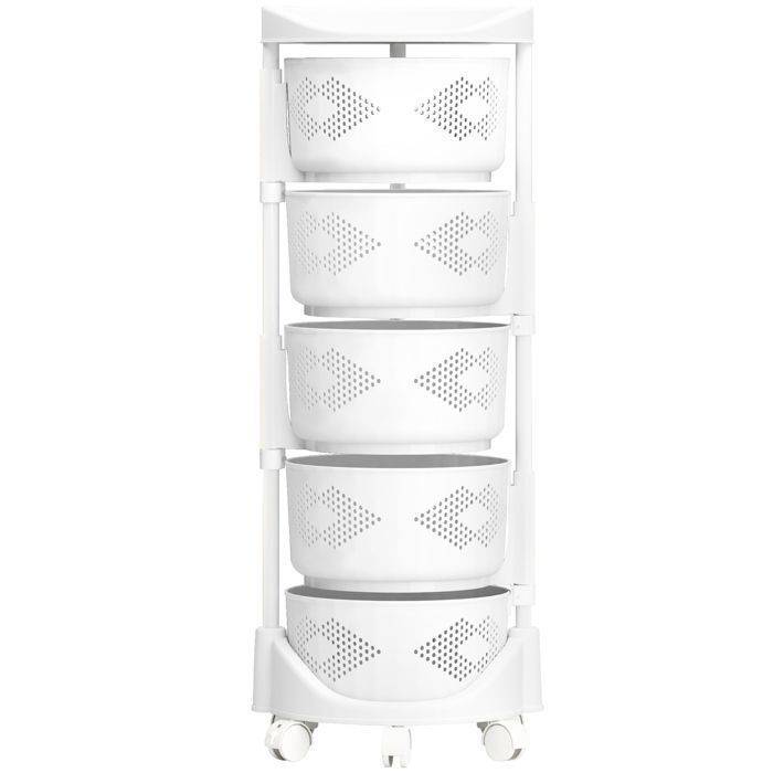 Chariot de rangement - Desserte de cuisine - FLASIDU - Panier rotatif - 5 étagères - Blanc - Roulant - 36*36*88cm