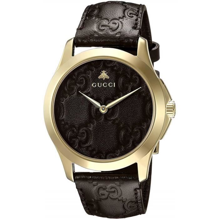 Gucci G-Timeless Homme 38mm Bracelet Cuir Marron Quartz Montre YA1264035 ,  - Achat/vente montre - Cdiscount