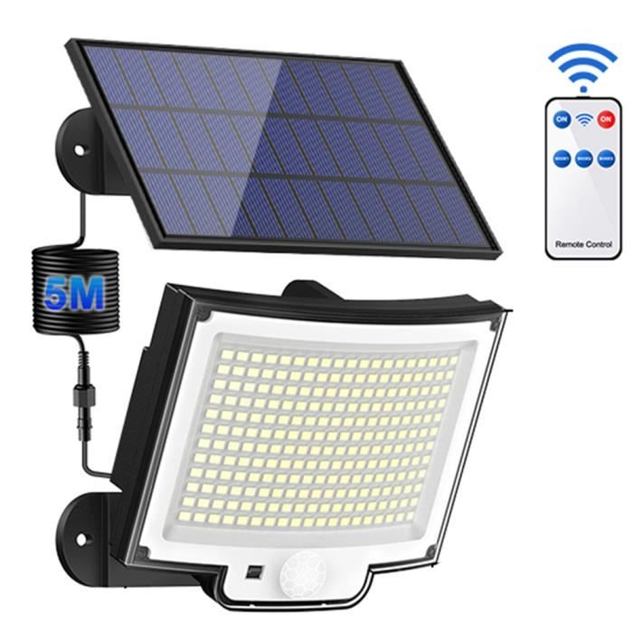 Lumières solaires extérieures, 202 projecteurs solaires à détecteur de  mouvement LED avec panneau solaire séparé étanche, 3 Modes, câble de 16,4  pieds