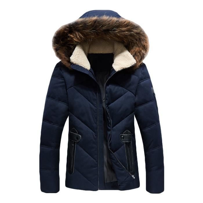 Doudoune homme bleu marine capuche fourrure Clearance
