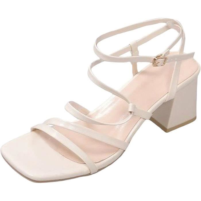 Sandale Femme Talon Carré Sandales Femme OALEEN à Talon Carré 4cm - Bride Cheville Style Rétro Pour L'été Chaussures Femme été Confortables
