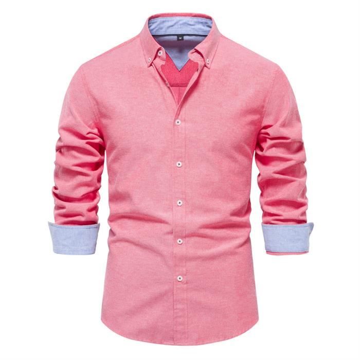 Chemise Homme Slim Fit Manches Longues Casual Chemise Mode Couleur Unie Confortable - Rouge Rouge - Prêt-à-Porter