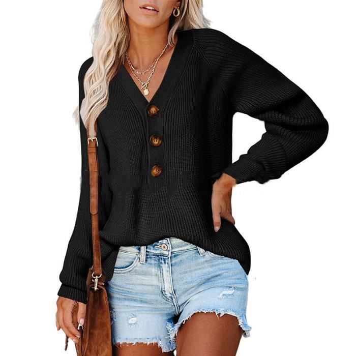 Pull Femme Col V Ample - Léger, Manches Longues | Couleur Unie | Automne Hiver | Casual, Confortable | Tissu élastique