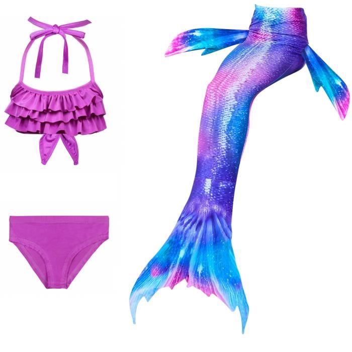 3 Pieces Fille Queue de Sirene Princesse Mermaid Tail Bikini Maillot de Bain Enfant Cosplay Ensembles Pouvez Ajouter Monopalme Bleu Cdiscount Pret a Porter